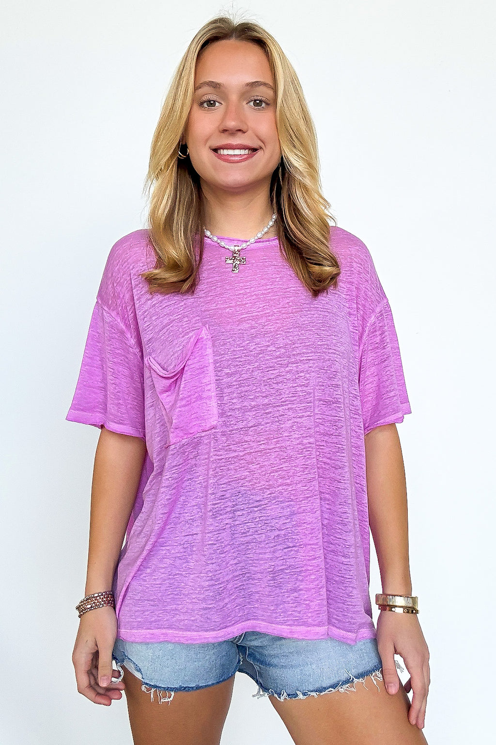 Marisol Burnout Wash Semi-Sheer Oversized Pocket Top - BACK IN STOCK - Madison and Mallory