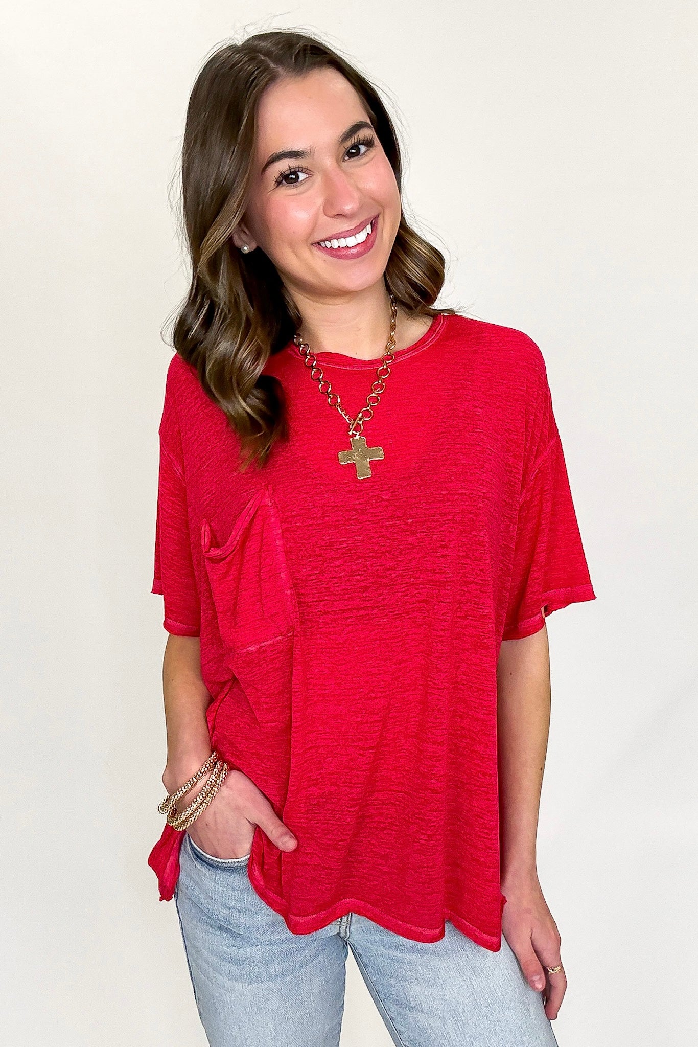 Marisol Burnout Wash Oversized Pocket Top - BACK IN STOCK