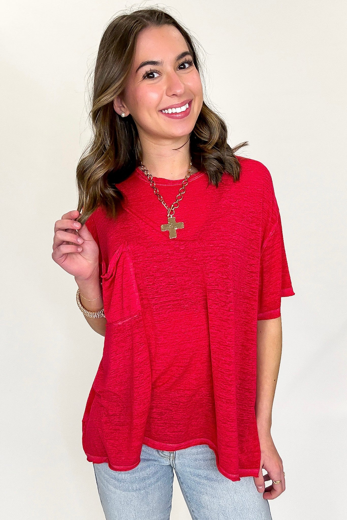 Marisol Burnout Wash Oversized Pocket Top - BACK IN STOCK