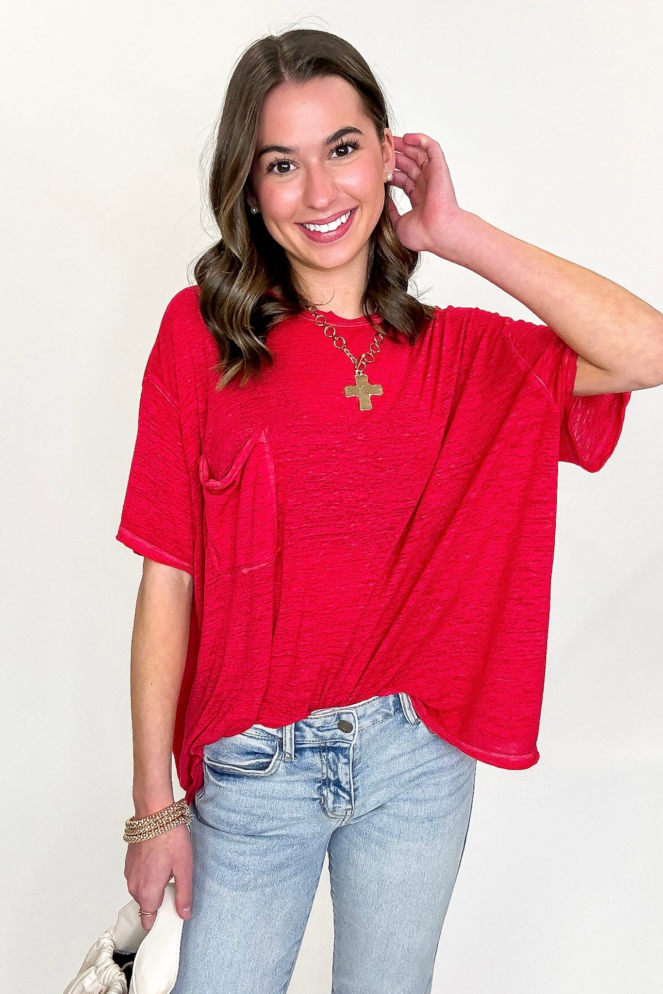 Marisol Burnout Wash Oversized Pocket Top - BACK IN STOCK