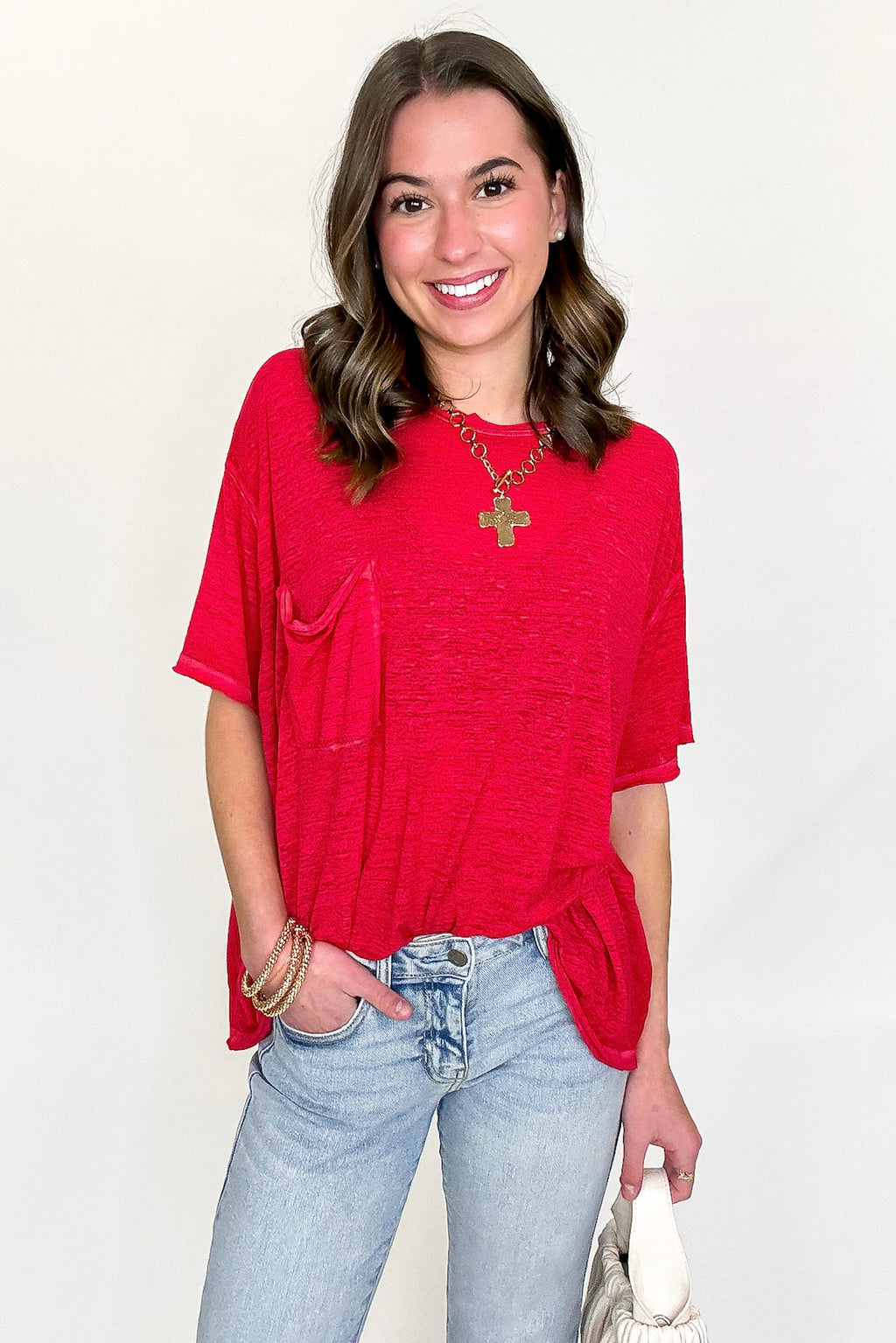 Ruby / SM Marisol Burnout Wash Oversized Pocket Top - BACK IN STOCK - Madison and Mallory