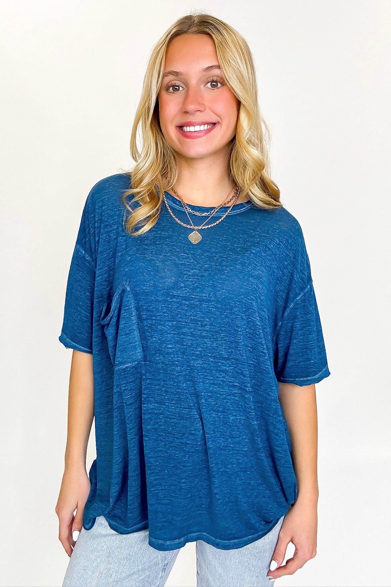 Marisol Burnout Wash Oversized Pocket Top - BACK IN STOCK