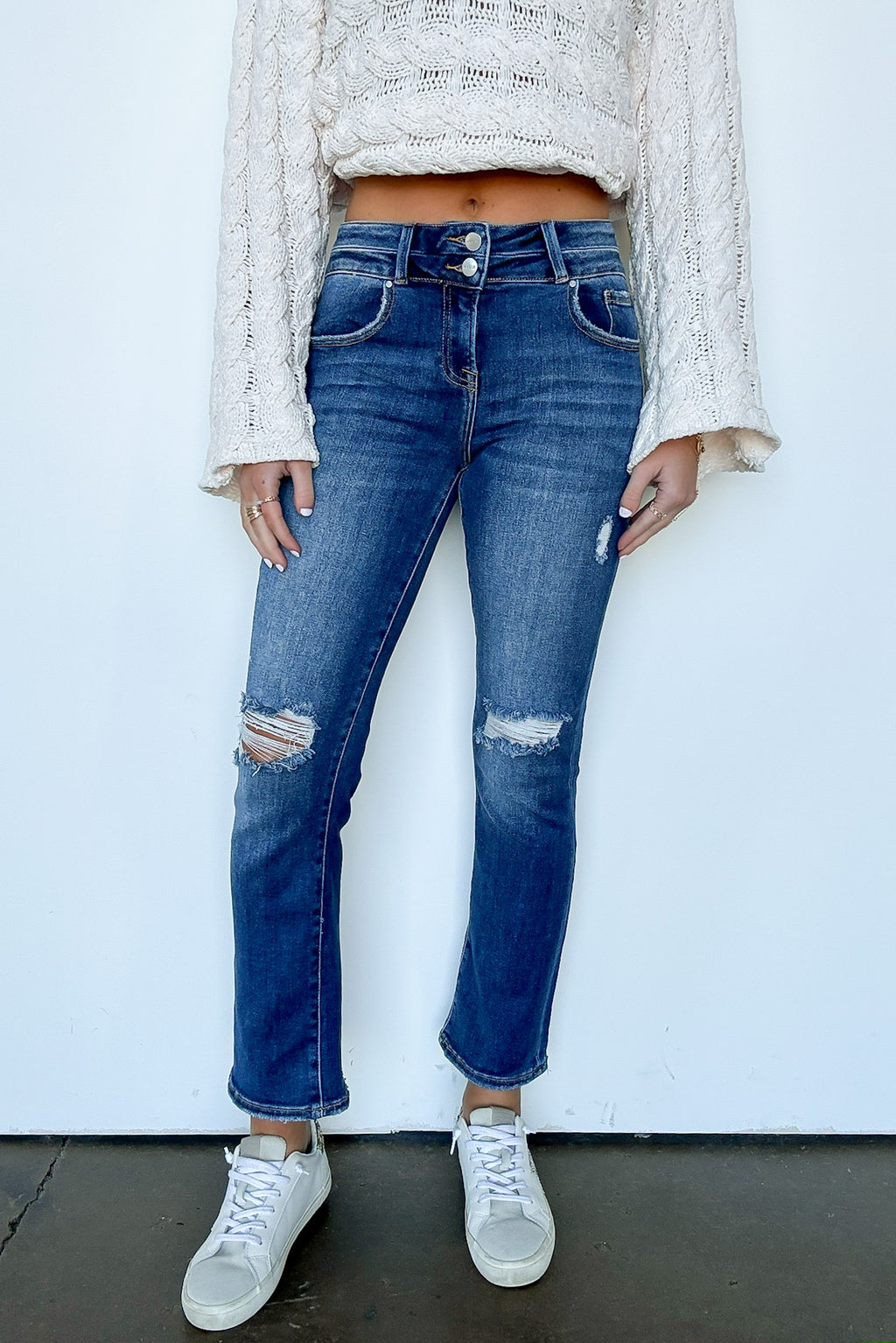 Marisse High Rise Distressed Slim Straight Jeans - FINAL SALE - Madison and Mallory