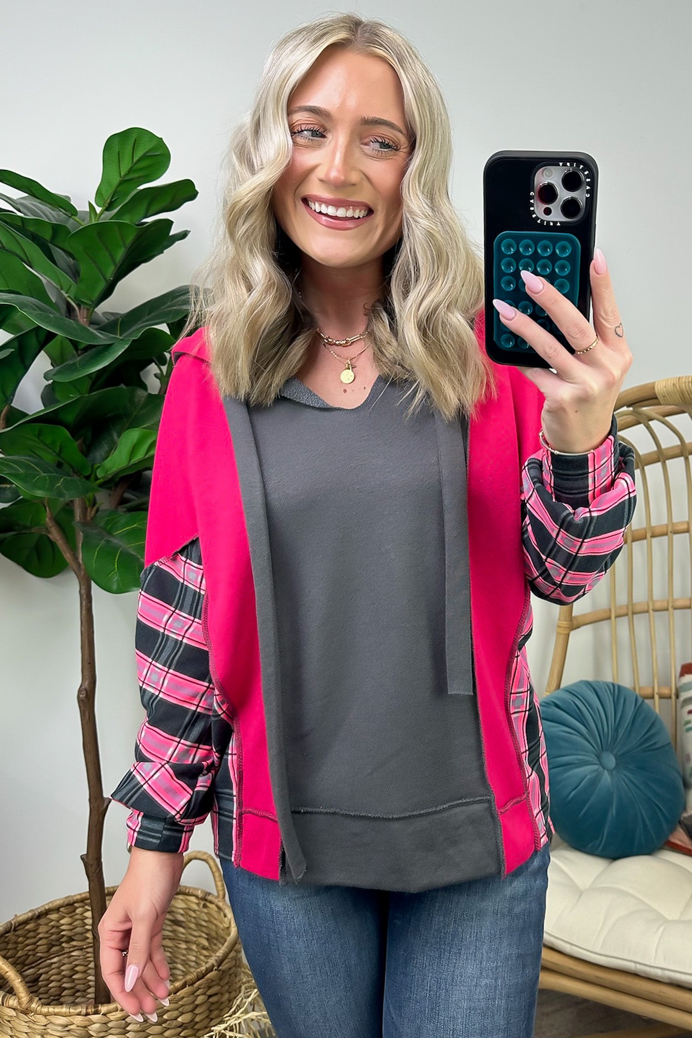  Marisse Plaid Color Block Hoodie - FINAL SALE - Madison and Mallory
