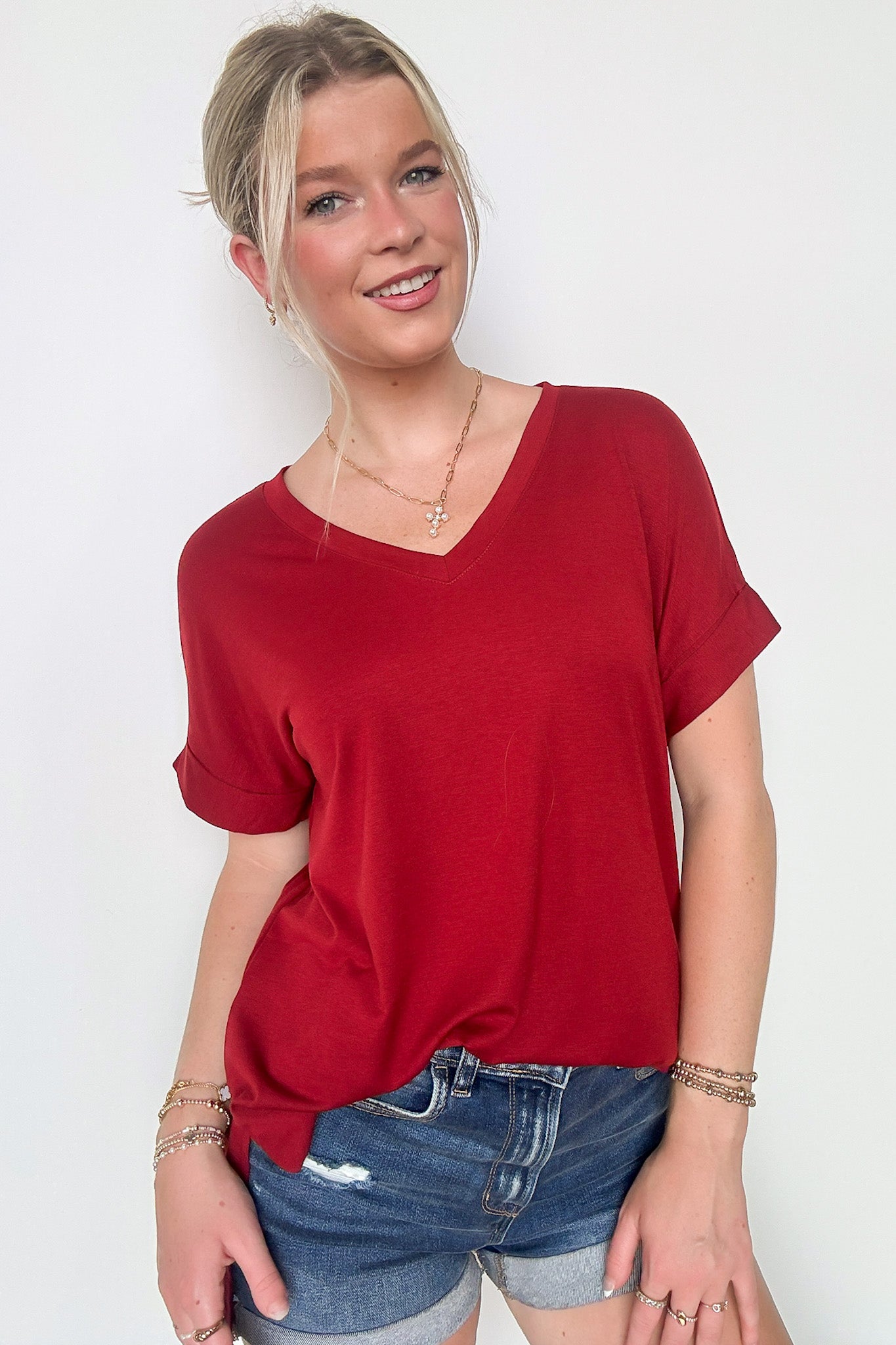 Ruby / S Mariza Rolled Sleeve Top - BACK IN STOCK - Madison and Mallory