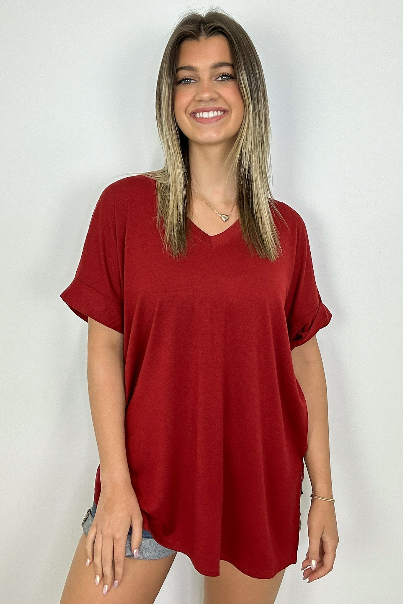 Copper Red / S Mariza Rolled Sleeve Top - BACK IN STOCK - Madison and Mallory