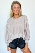 Ash Mocha / SM Marleigh Contrast Trim Relaxed Hooded Pullover - Madison and Mallory