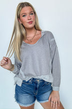 Sleet / SM Marleigh Contrast Trim Relaxed Hooded Pullover - Madison and Mallory
