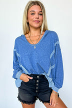 Light Navy / SM Marleigh Contrast Trim Relaxed Hooded Pullover - Madison and Mallory