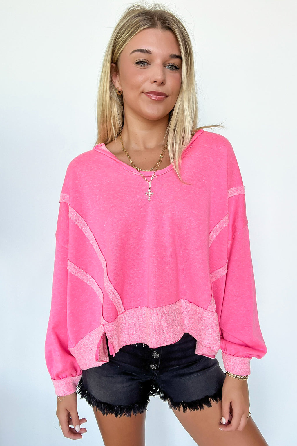 Marleigh Contrast Trim Relaxed Hooded Pullover - BACK IN STOCK - Madison and Mallory