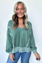 Dark Green / SM Marleigh Contrast Trim Relaxed Hooded Pullover - Madison and Mallory