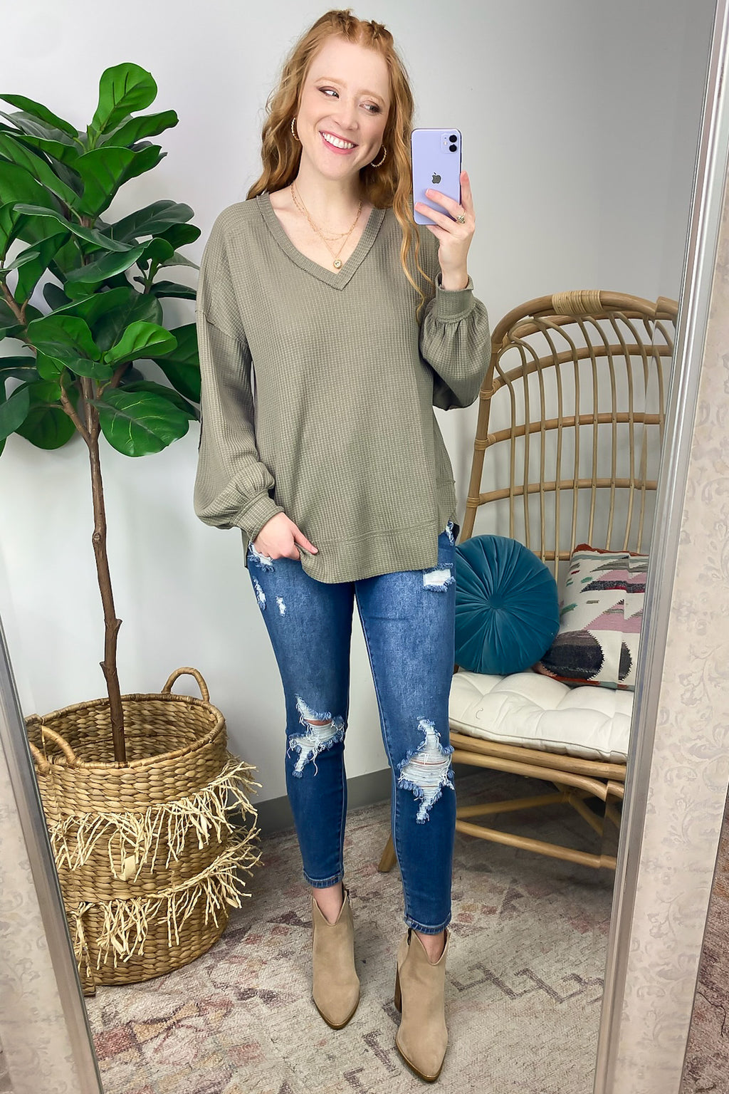  Marlenis Elbow Patched Casual Knit Top - FINAL SALE - Madison and Mallory