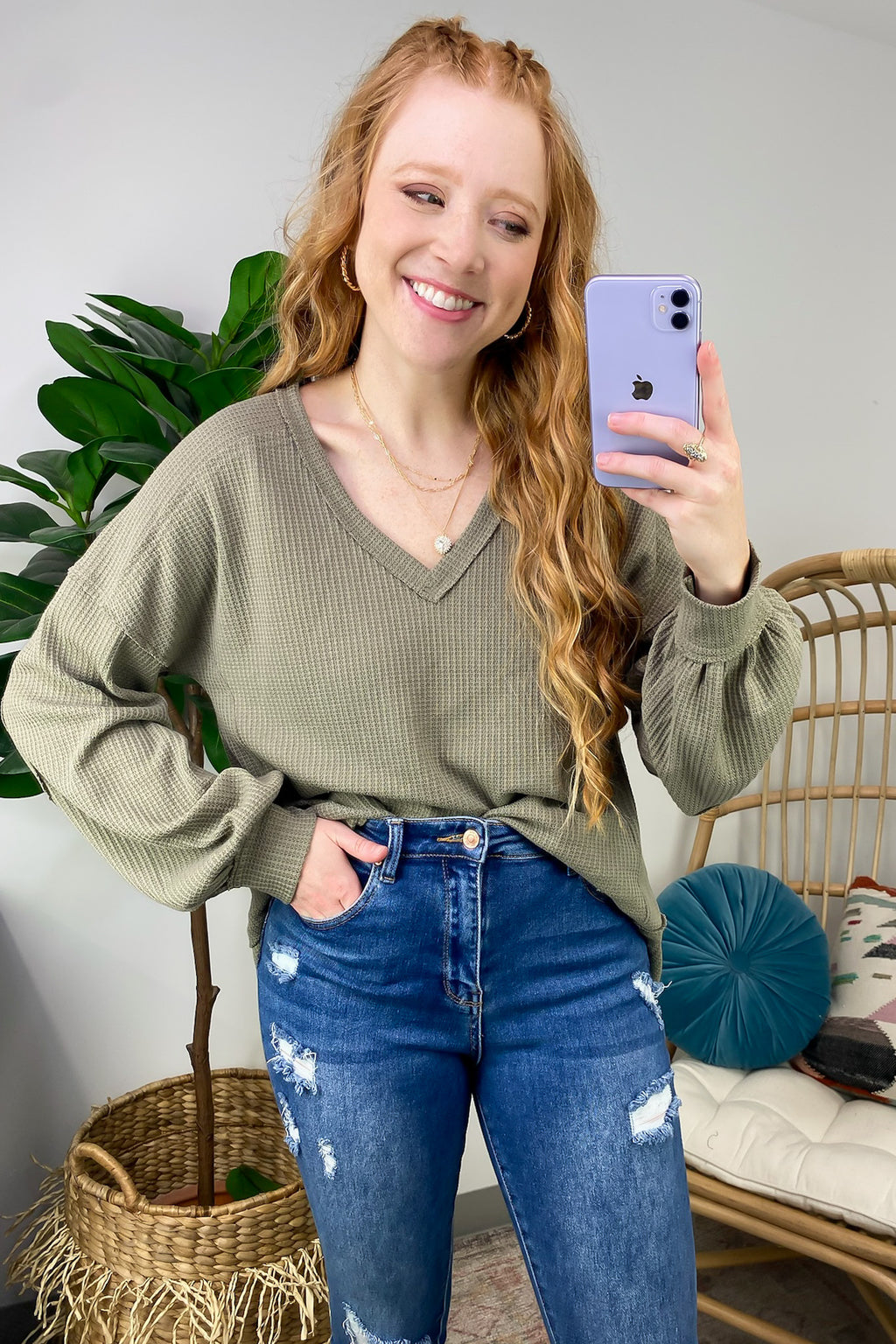  Marlenis Elbow Patched Casual Knit Top - FINAL SALE - Madison and Mallory
