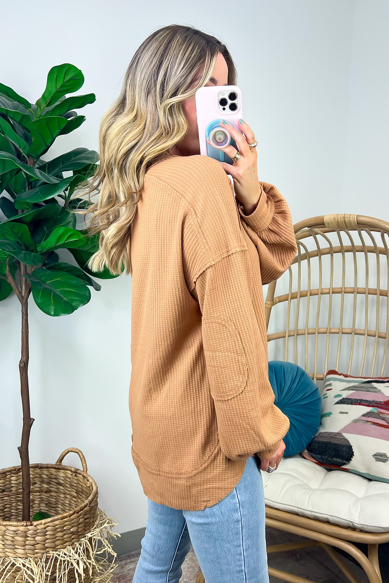  Marlenis Elbow Patched Casual Knit Top - FINAL SALE - Madison and Mallory