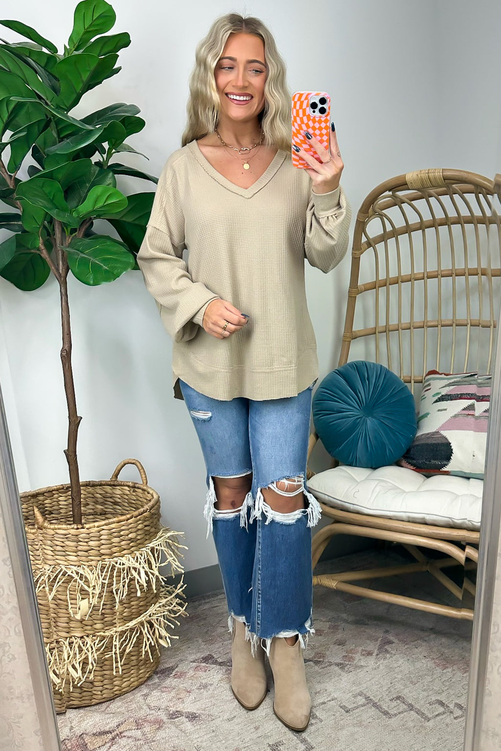  Marlenis Elbow Patched Casual Knit Top - FINAL SALE - Madison and Mallory