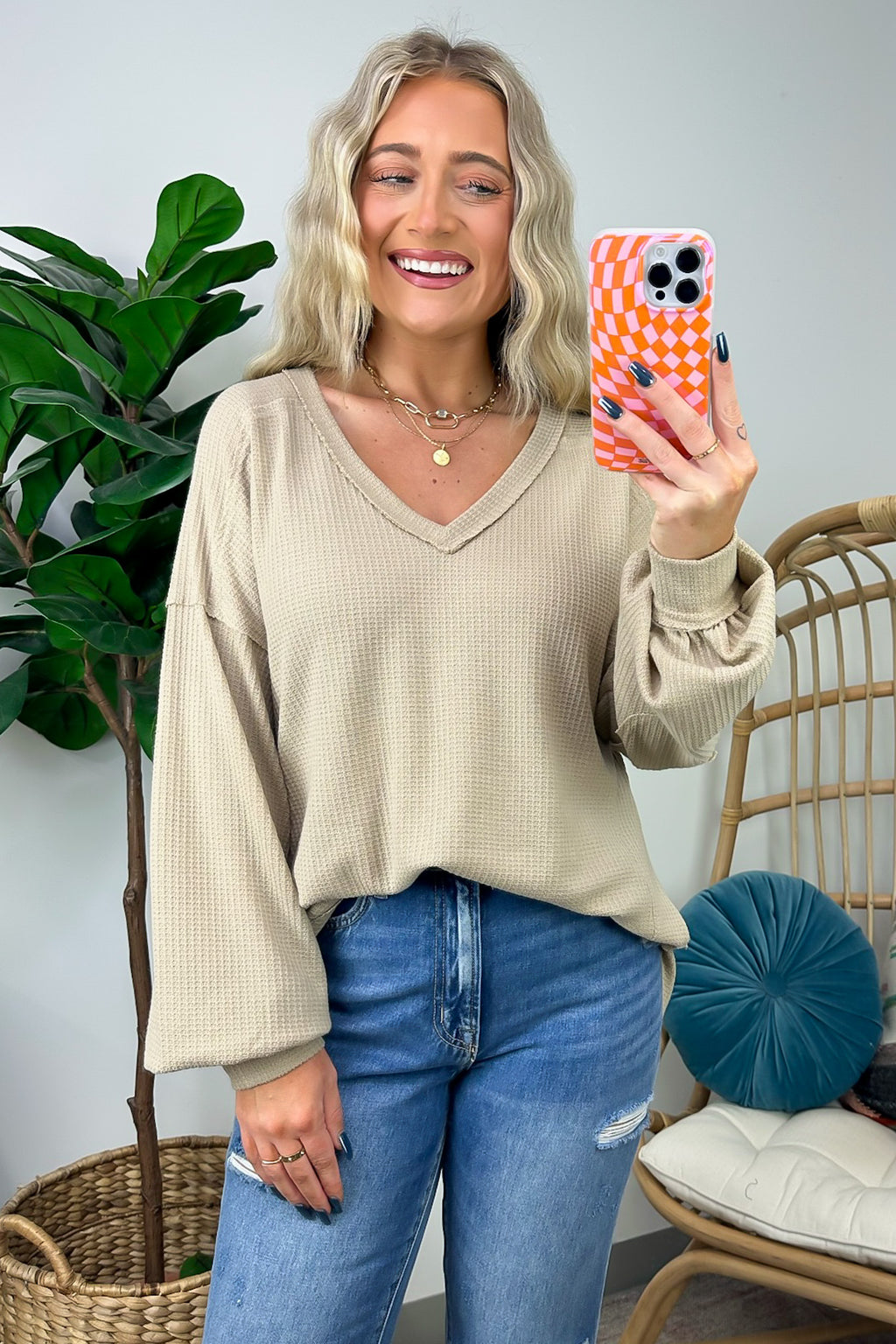  Marlenis Elbow Patched Casual Knit Top - FINAL SALE - Madison and Mallory