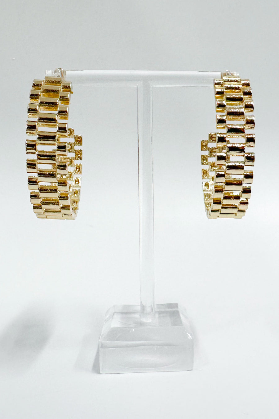 Gold Marvelous Icon Watch Chain Wide Hoops - Madison and Mallory