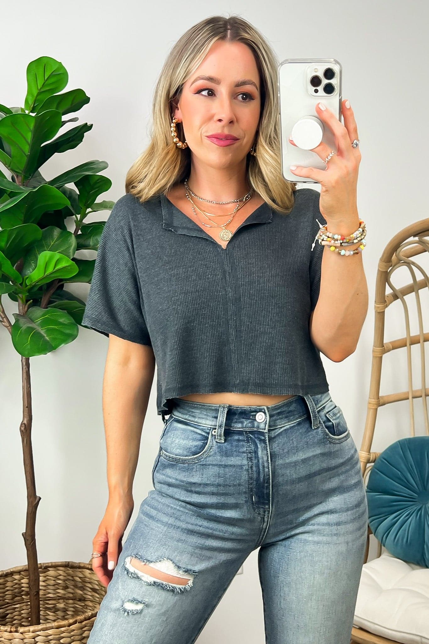 Black / S Mayer Waffle Knit Cropped Top - FINAL SALE - Madison and Mallory