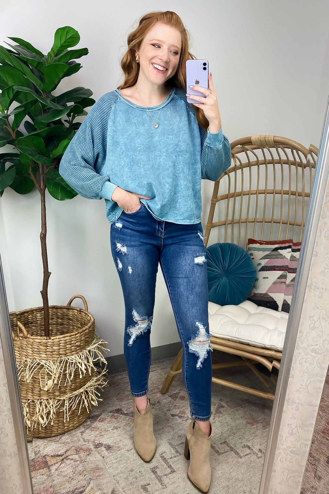  McEntire Mineral Washed French Terry Contrast Top - FINAL SALE - Madison and Mallory
