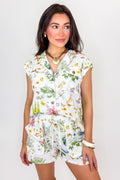 Ivory / S Meadow Trail Print Button Down and Shorts Set - Madison and Mallory