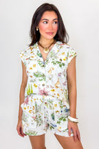 Ivory / S Meadow Trail Print Button Down and Shorts Set - Madison and Mallory