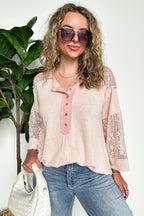 Meadowline Lace Contrast Henley Top - FINAL SALE - Madison and Mallory
