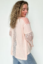 Meadowline Lace Contrast Henley Top - FINAL SALE - Madison and Mallory