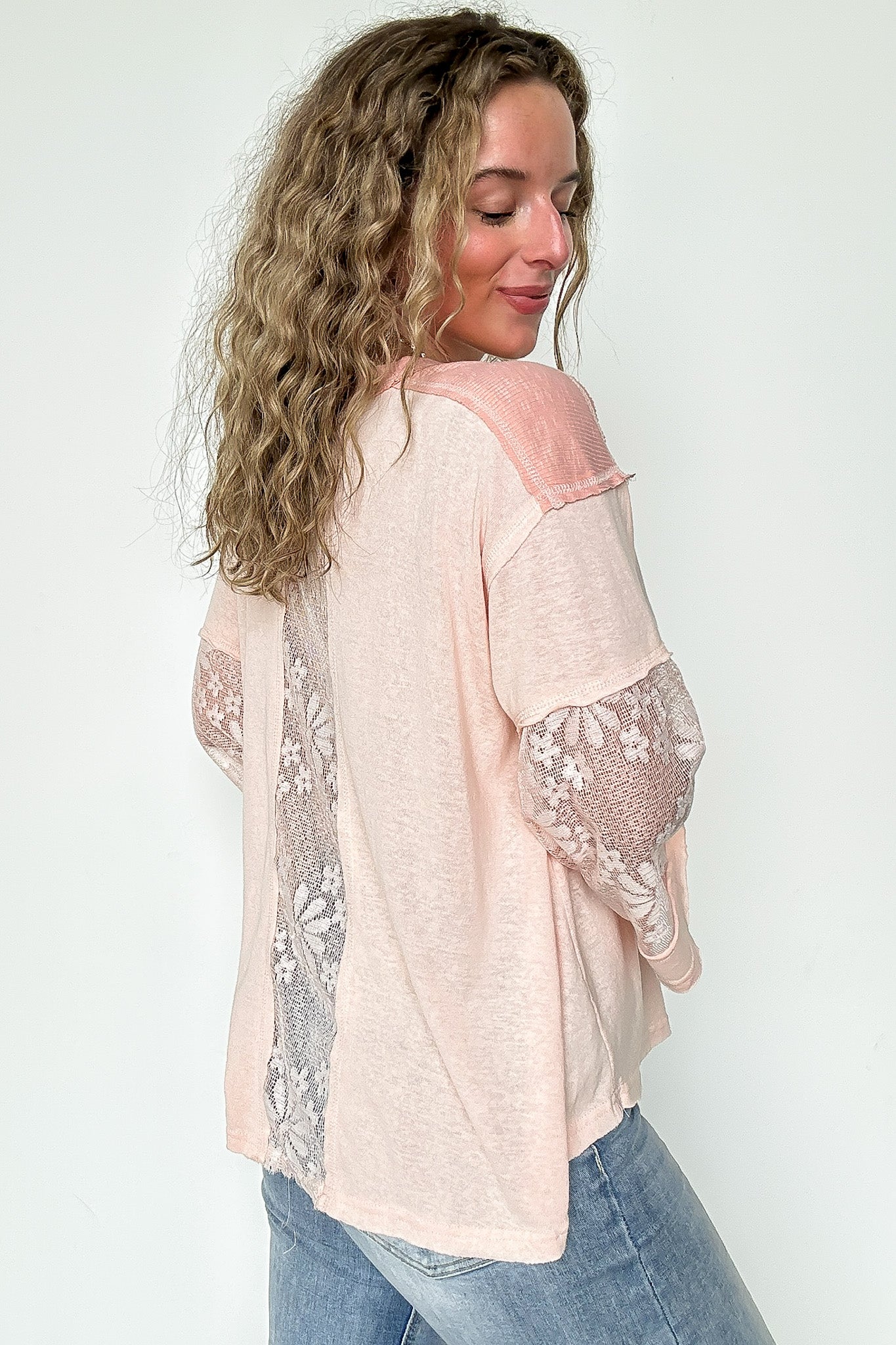 Meadowline Lace Contrast Henley Top - FINAL SALE - Madison and Mallory