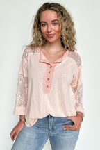 Meadowline Lace Contrast Henley Top - FINAL SALE - Madison and Mallory