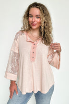 Meadowline Lace Contrast Henley Top - FINAL SALE - Madison and Mallory