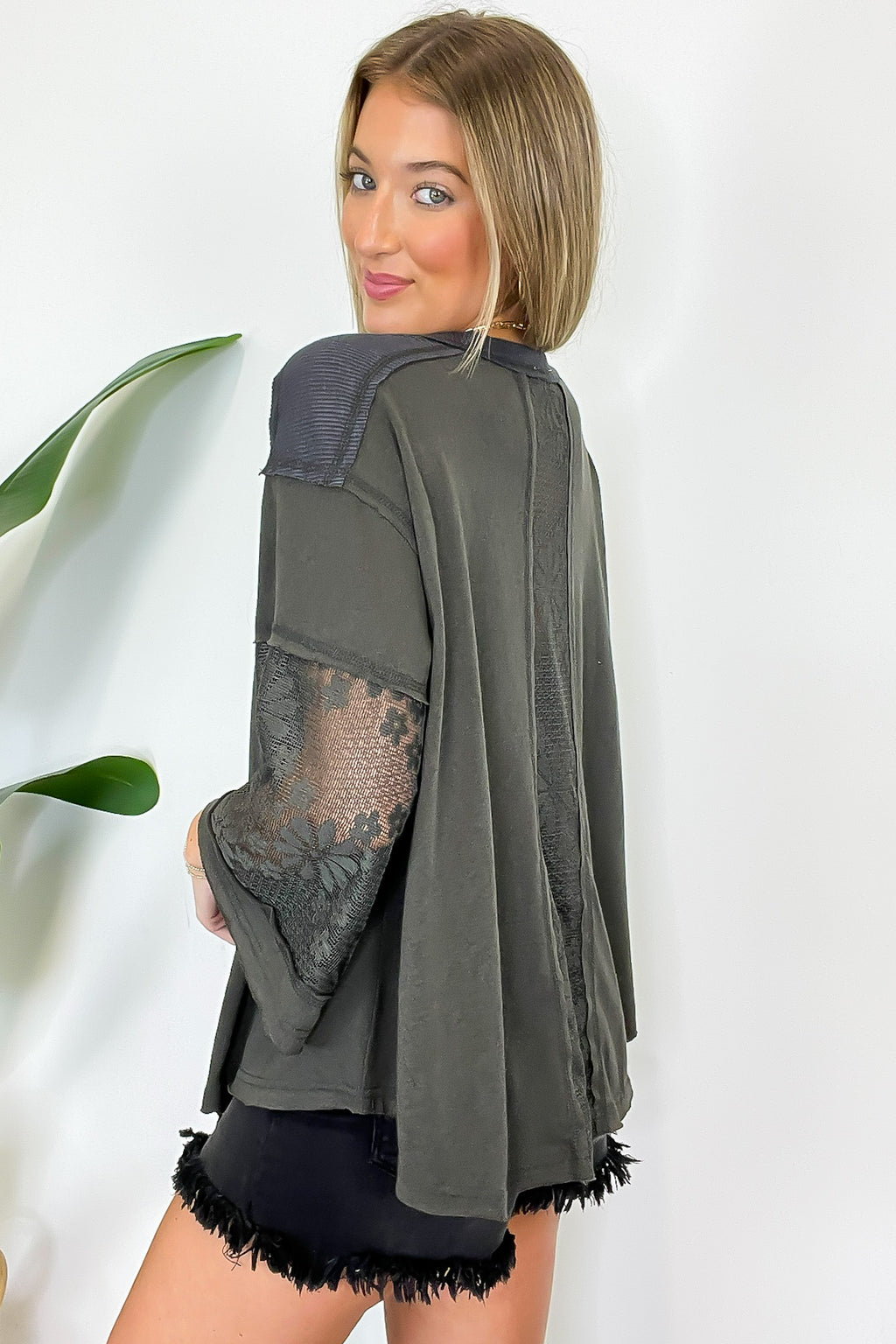 Meadowline Lace Contrast Henley Top - FINAL SALE - Madison and Mallory