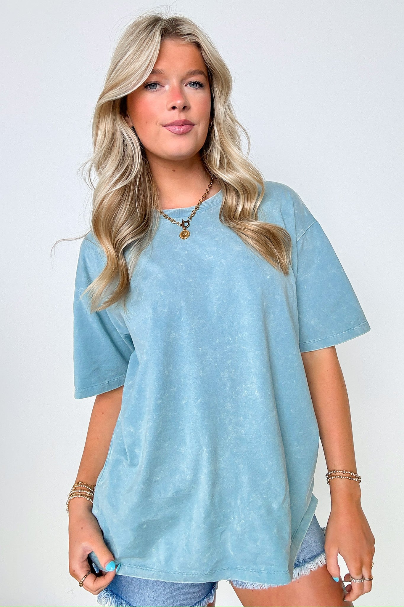 Blue Gray / SM Melena Mineral Washed Oversized Top - BACK IN STOCK - Madison and Mallory