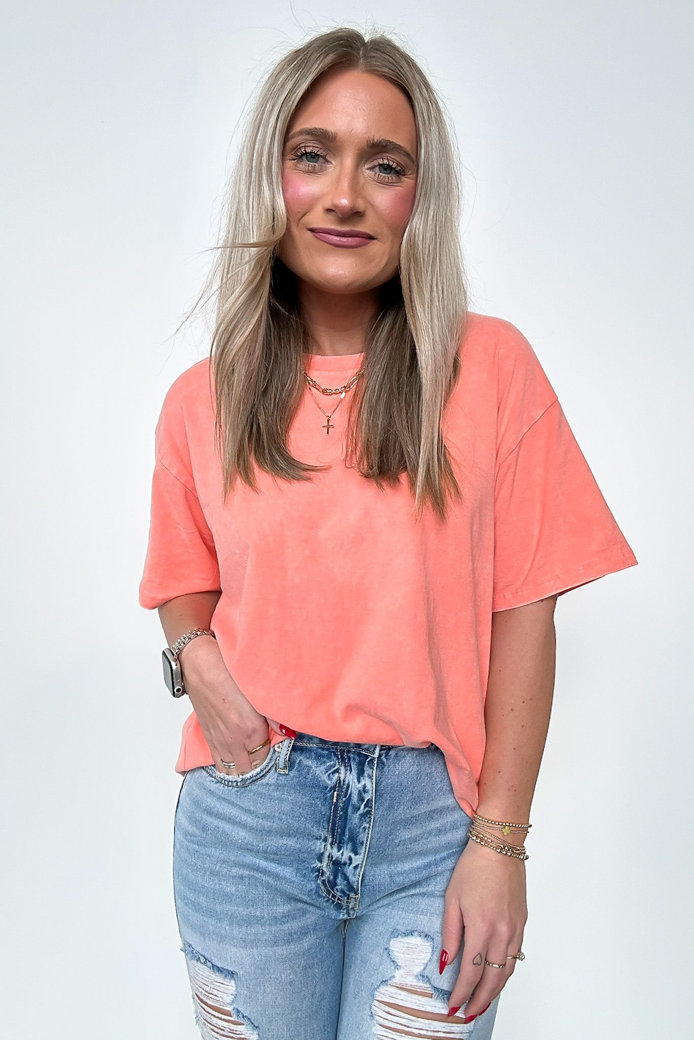 Coral / SM Melena Mineral Washed Oversized Top - BACK IN STOCK - Madison and Mallory