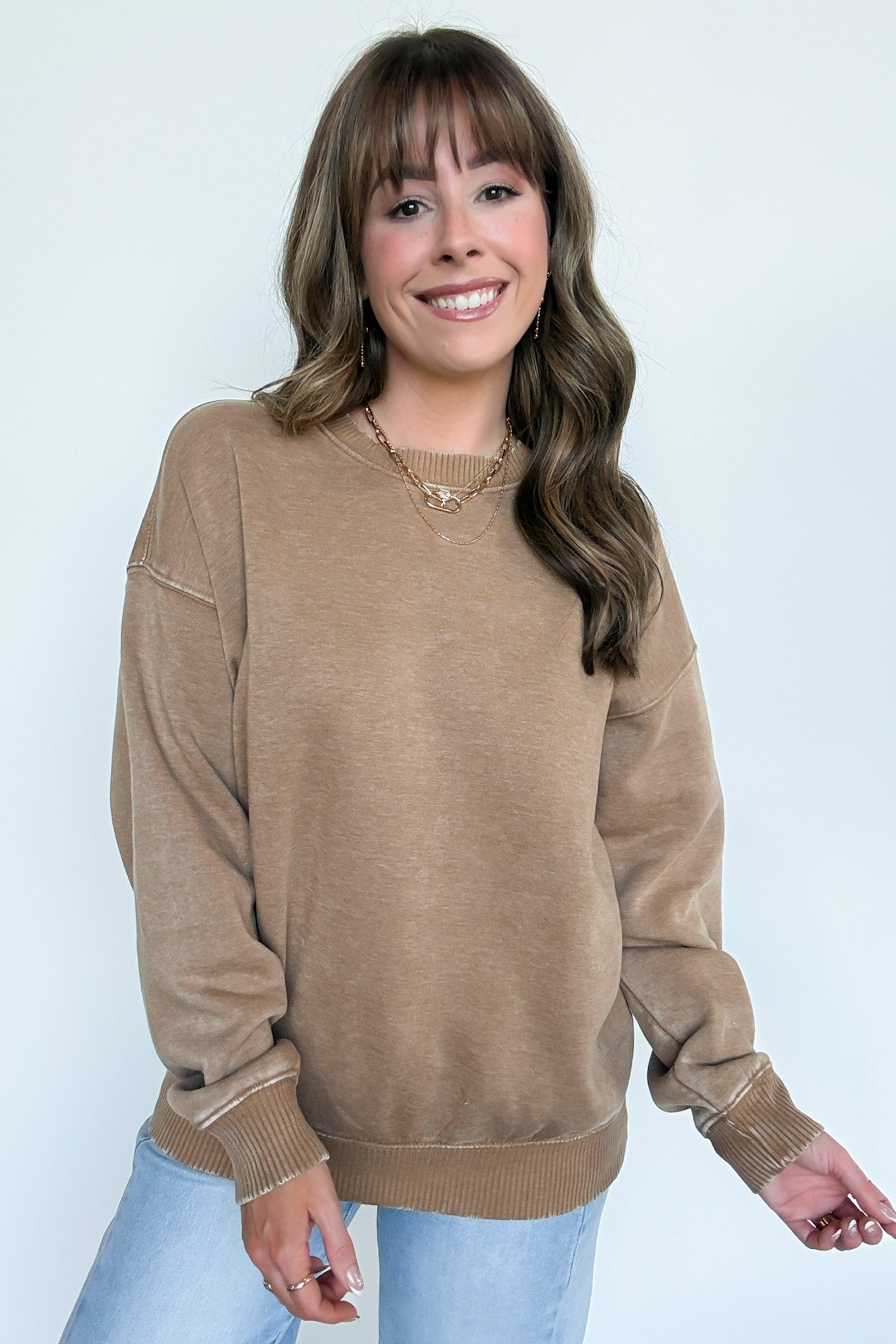 Deep Camel / S Mellow Mode Acid Wash Relaxed Sweatshirt - Madison and Mallory