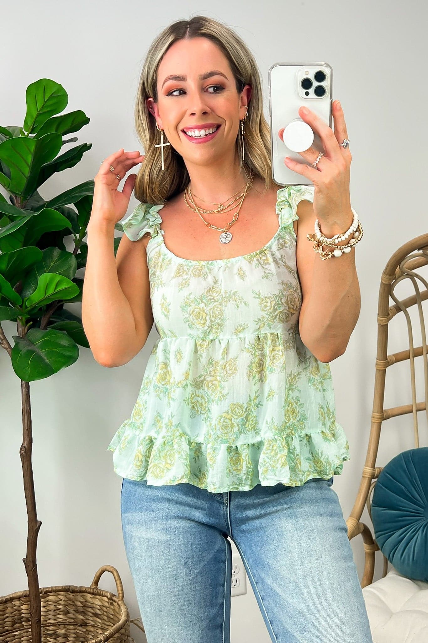 Mint / S Memorable Outings Floral Tiered Tank Top - FINAL SALE - Madison and Mallory