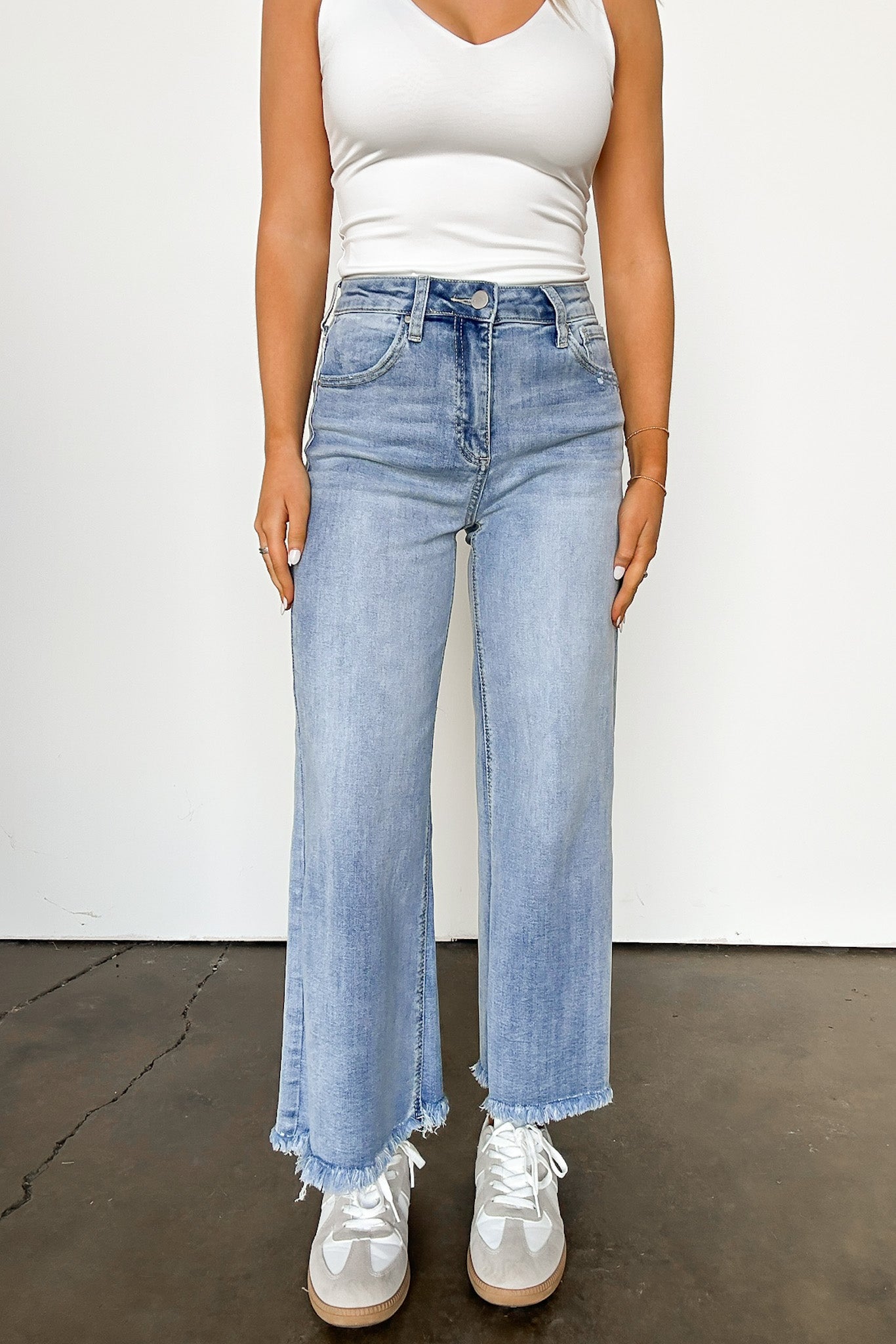  Meret High Rise Frayed Wide Leg Jeans - Madison and Mallory