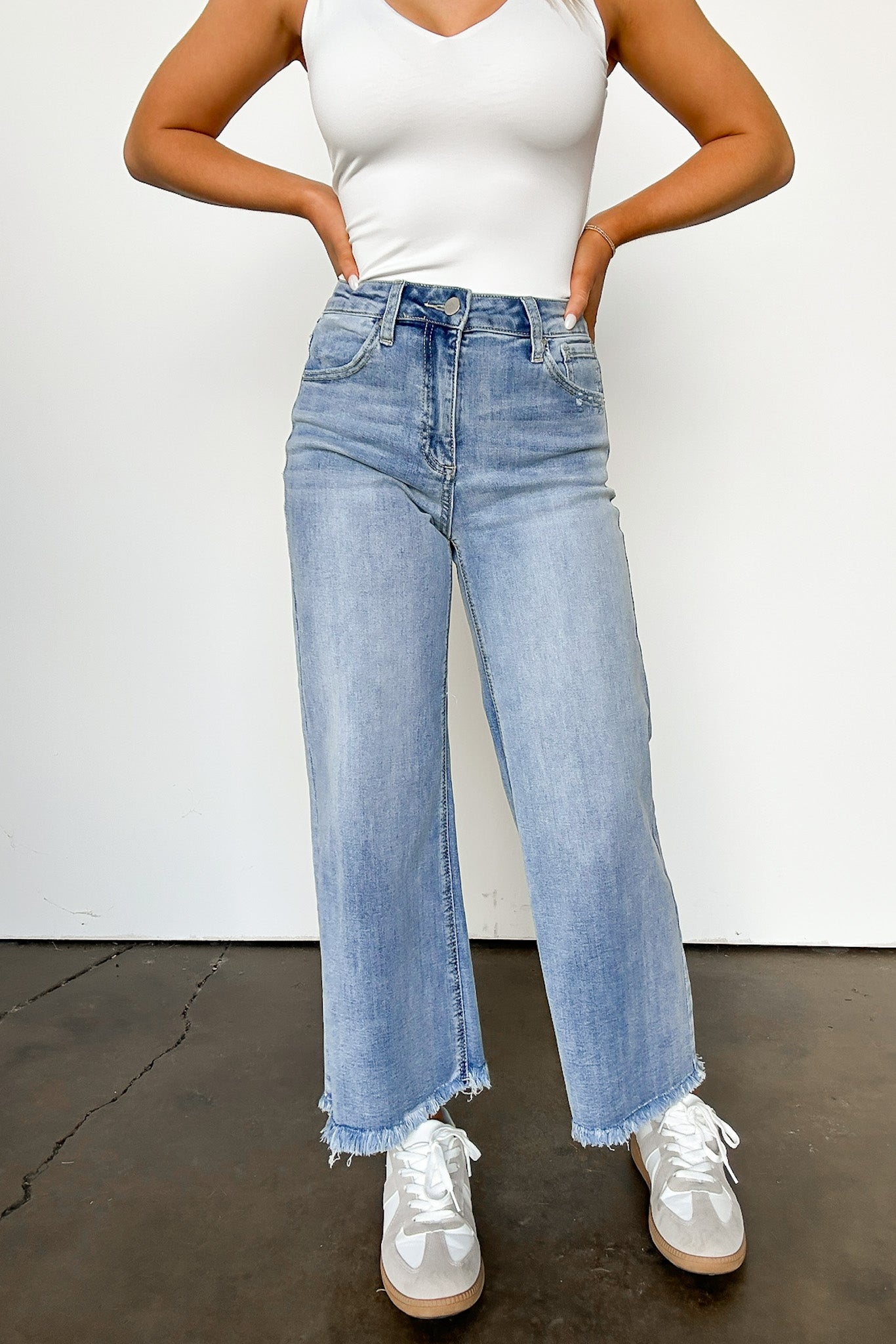  Meret High Rise Frayed Wide Leg Jeans - Madison and Mallory