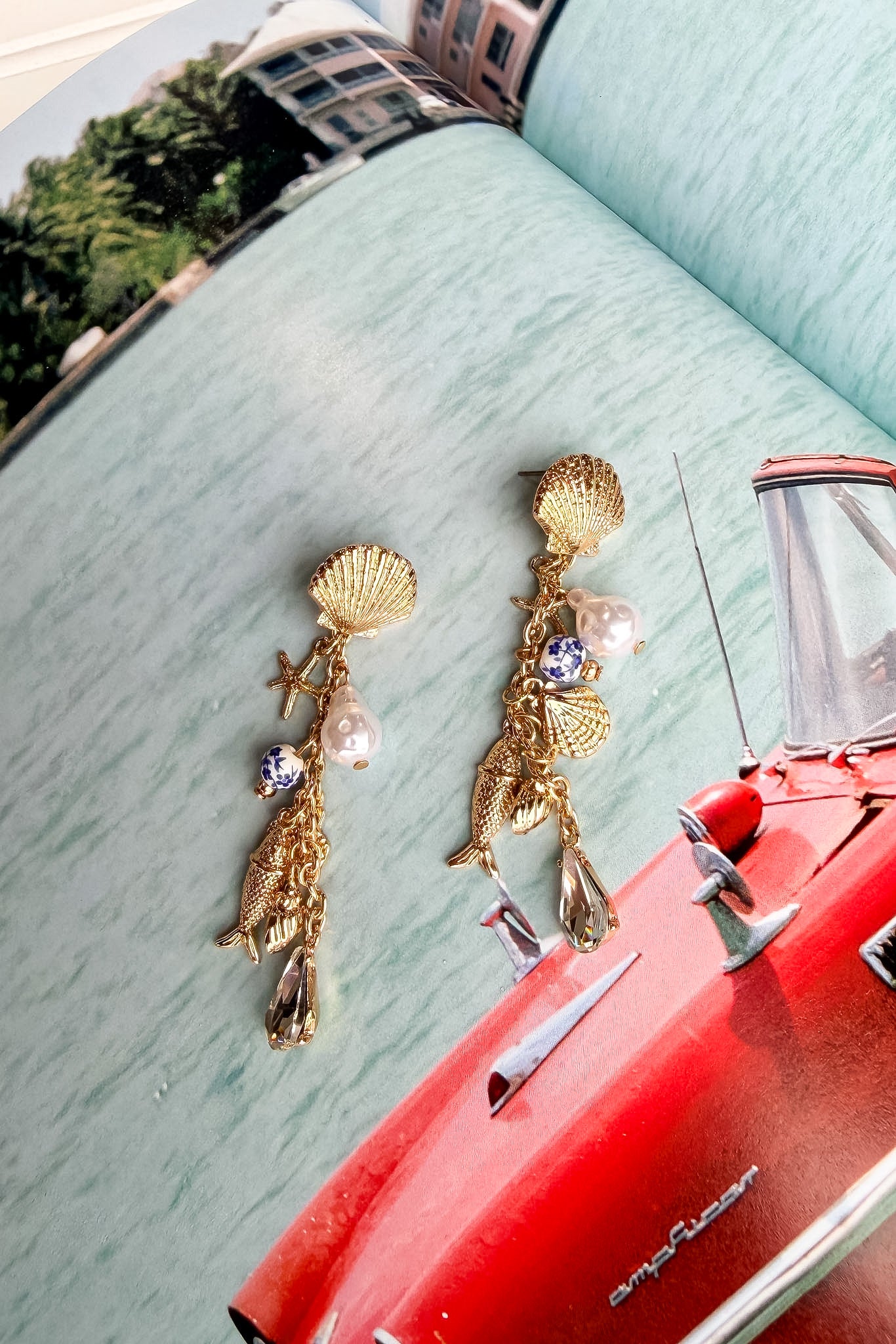 Mermaid Cove Shell Charm Cluster Earrings