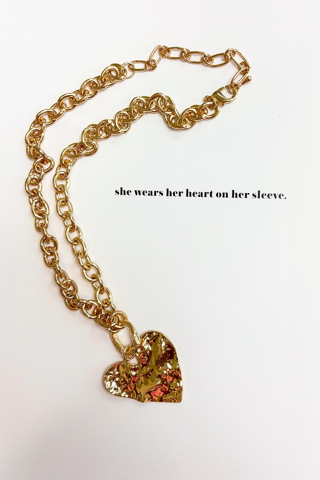 Metal Muse Textured Metal Heart Pendant Chunky Chain Necklace - Madison and Mallory