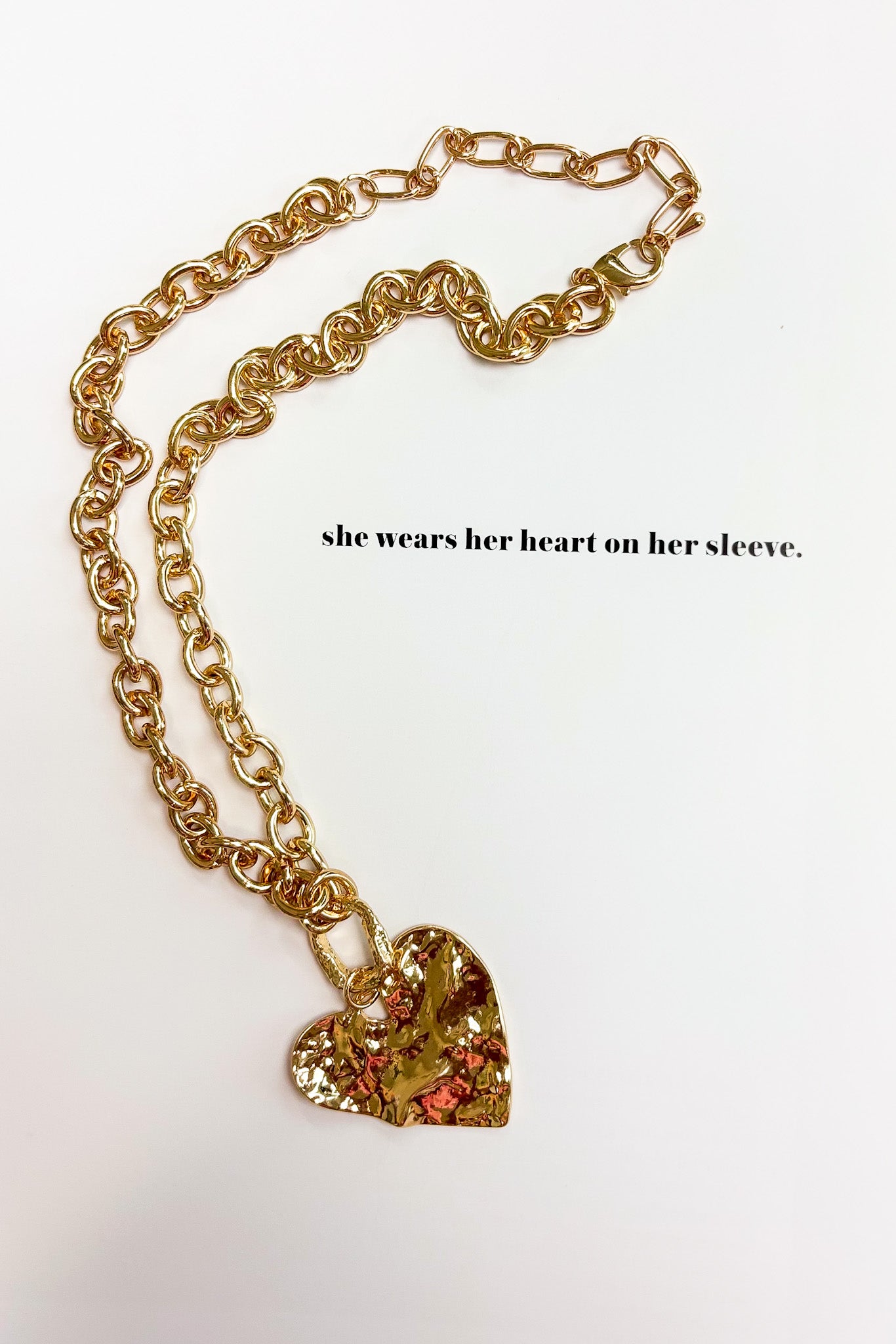 Metal Muse Textured Metal Heart Pendant Chunky Chain Necklace - Madison and Mallory