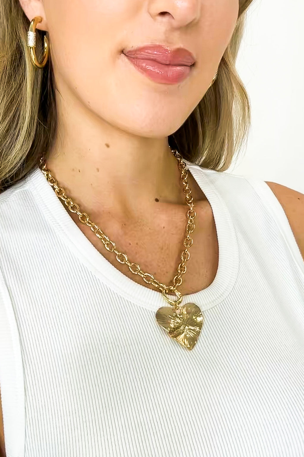 Metal Muse Textured Metal Heart Pendant Chunky Chain Necklace - Madison and Mallory