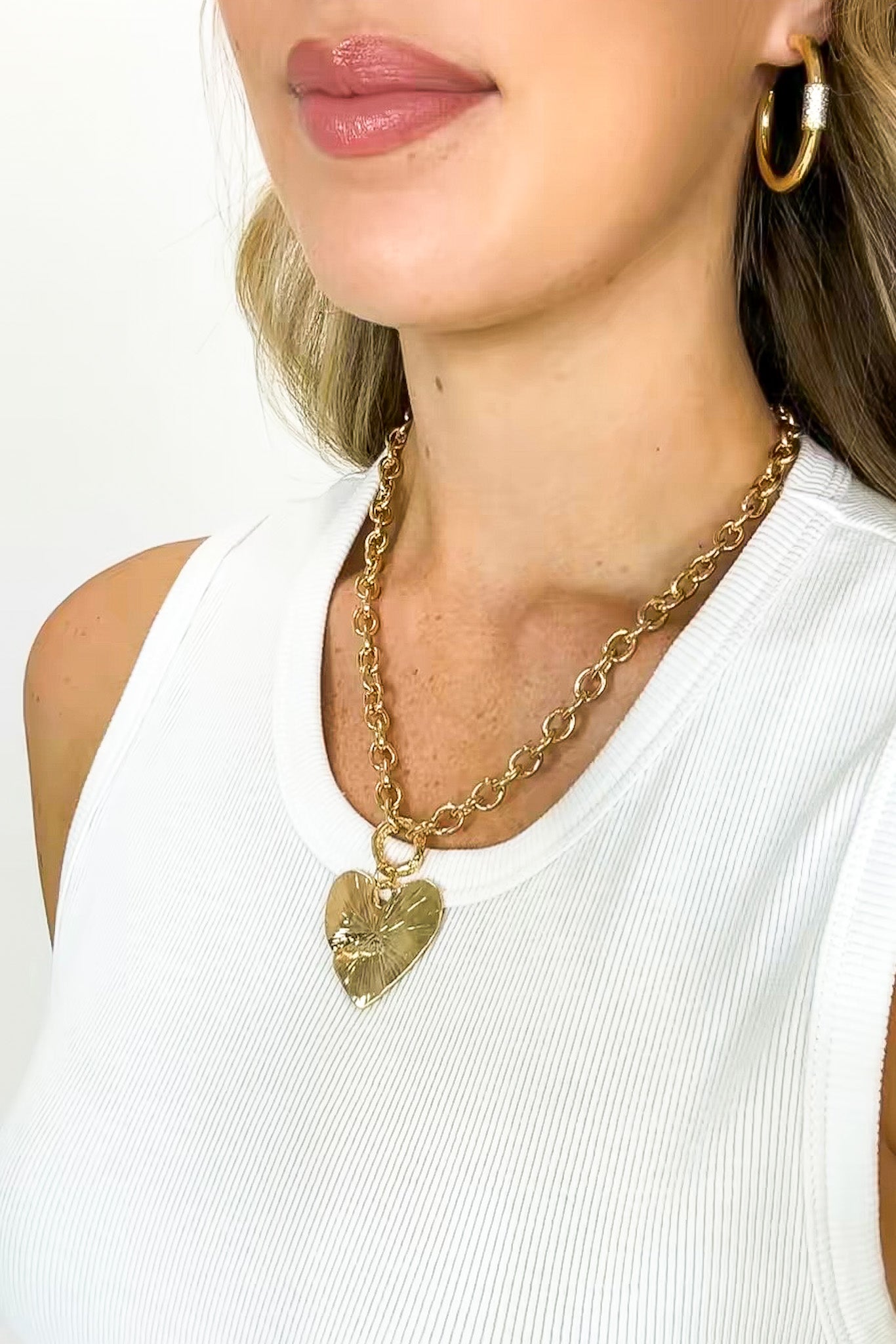 Metal Muse Textured Metal Heart Pendant Chunky Chain Necklace - Madison and Mallory