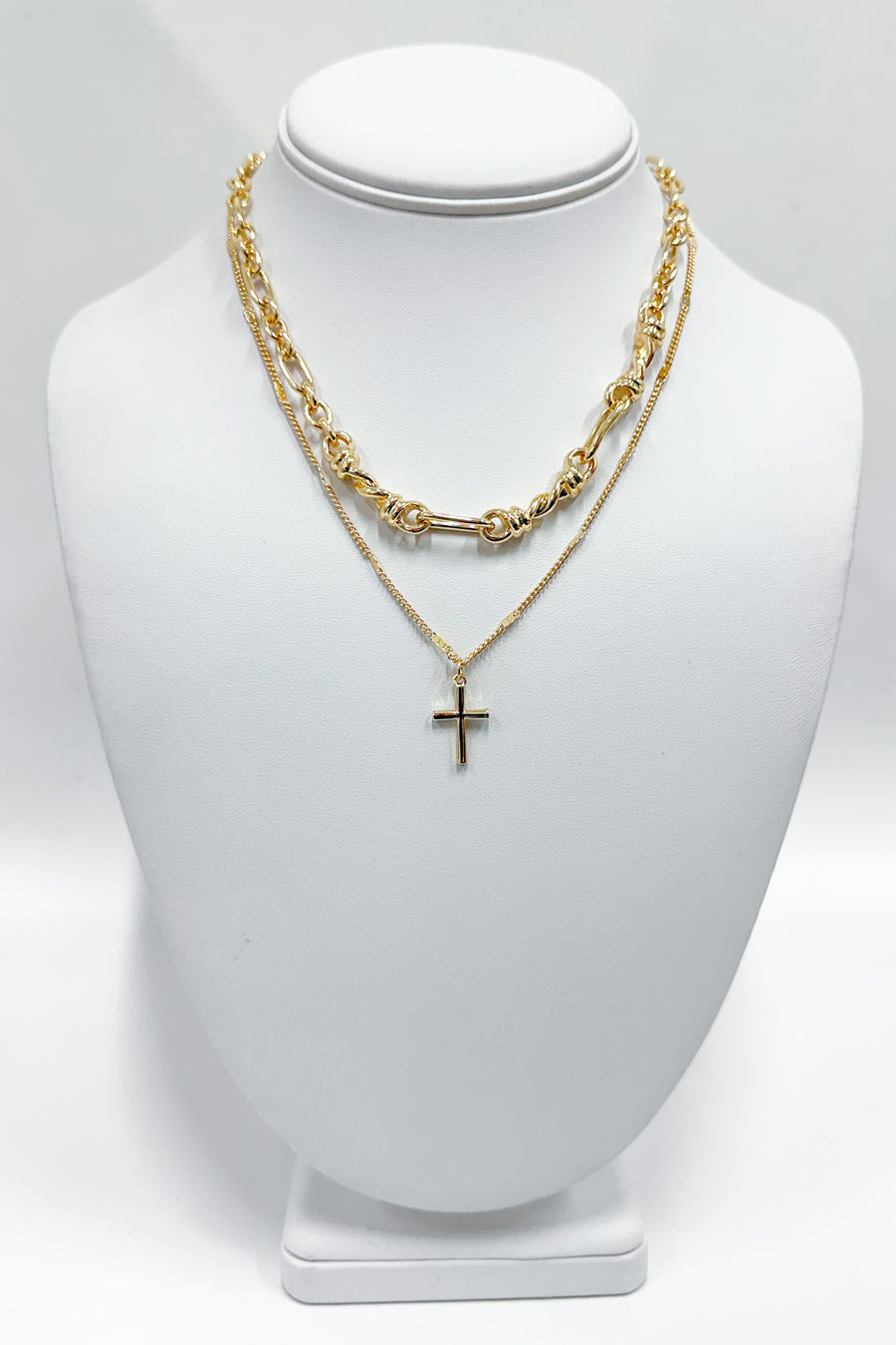 Gold Metallic Muse Cross Layered Chain Necklace - Madison and Mallory