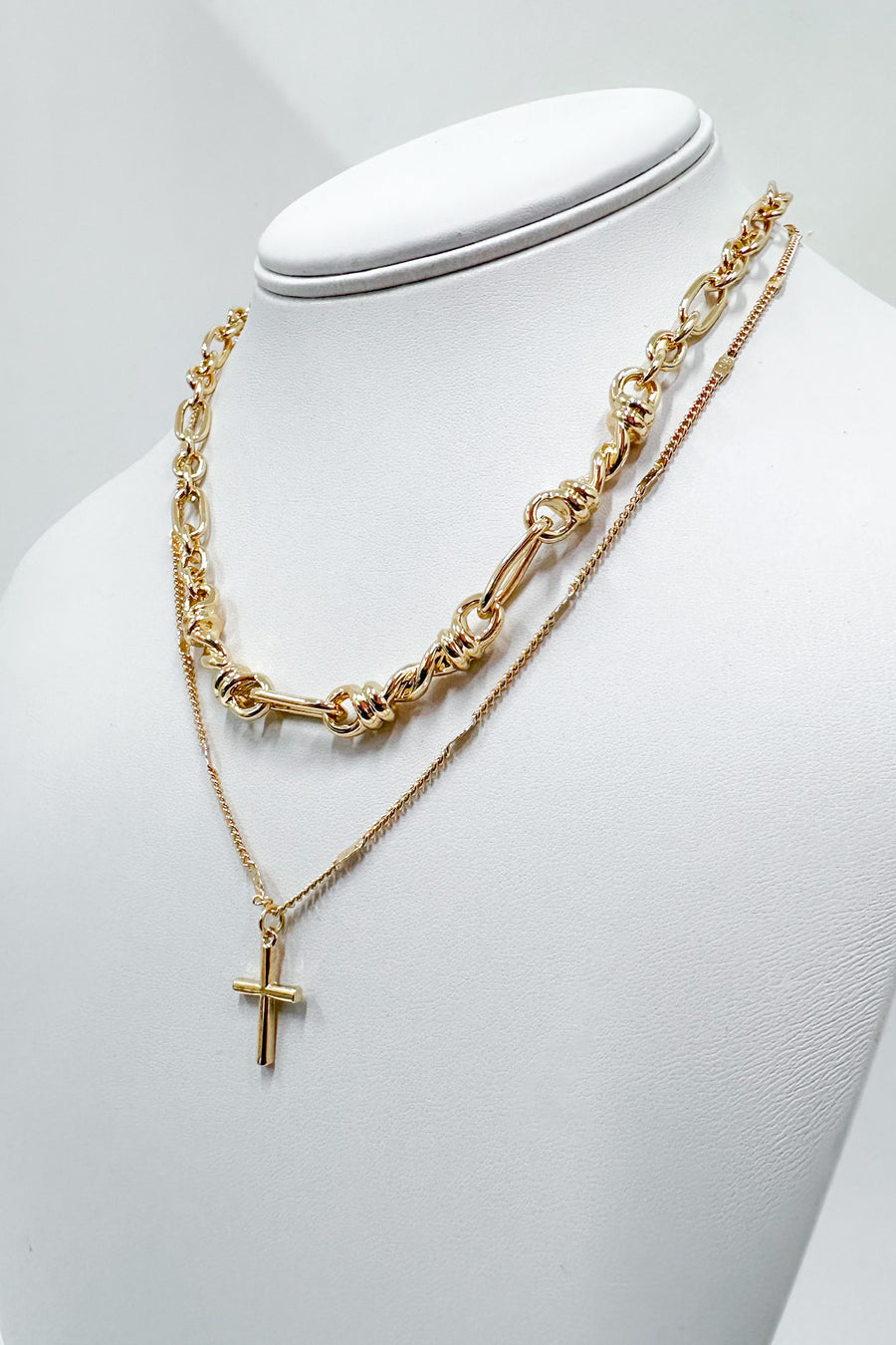  Metallic Muse Cross Layered Chain Necklace - Madison and Mallory