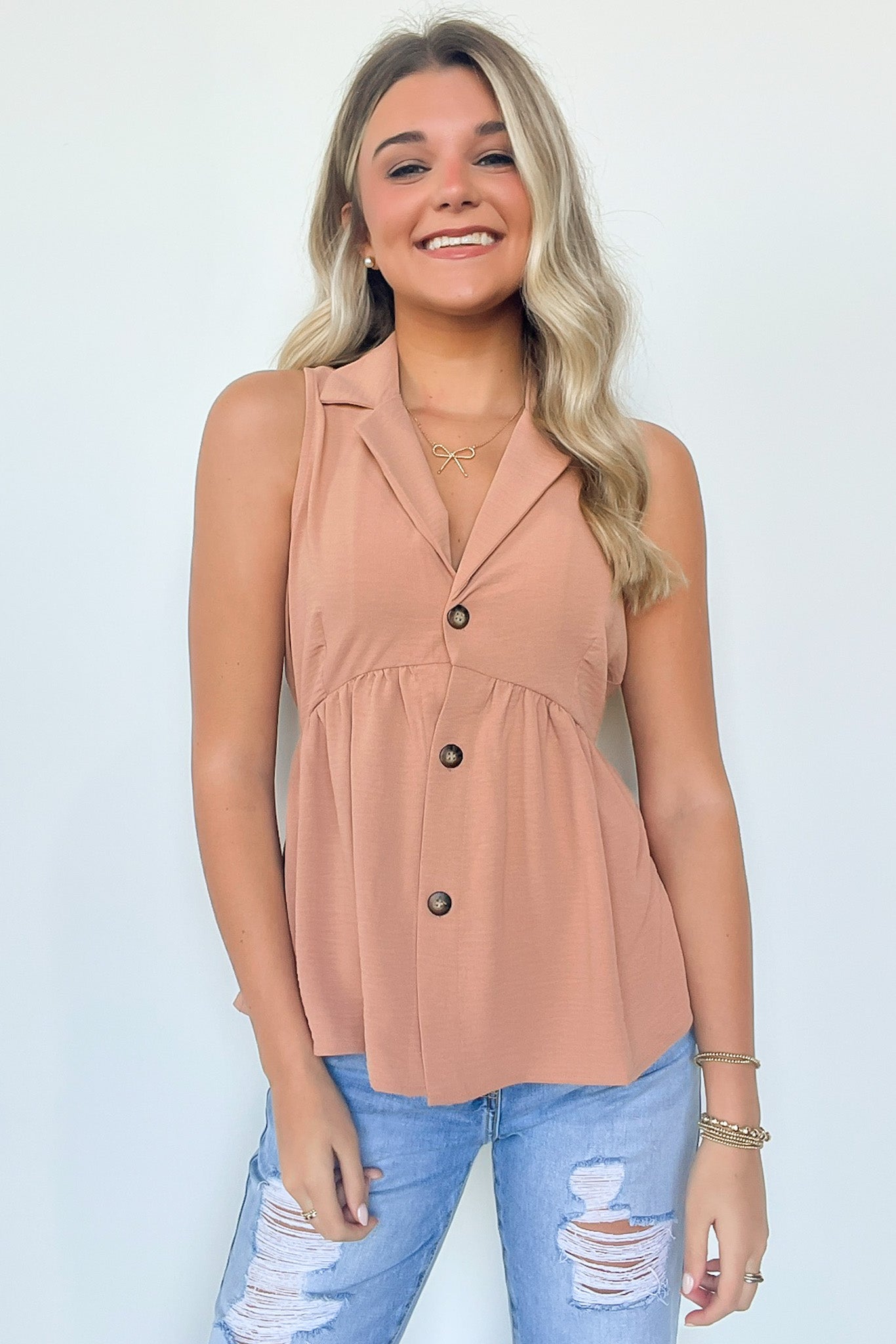  Michaelah Collared Button Peplum Tank Top - BACK IN STOCK - Madison and Mallory