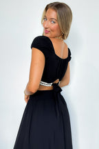 Midnight Lace Contrast Trim Smocked Waist Midi Skirt and Top Set - FINAL SALE - Madison and Mallory
