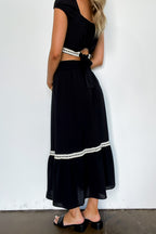 Midnight Lace Contrast Trim Smocked Waist Midi Skirt and Top Set - FINAL SALE - Madison and Mallory
