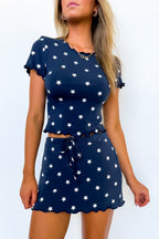 XS / Navy White Star Midnight Star Lettuce Ruffle Edge Top and Skort Set - Madison and Mallory