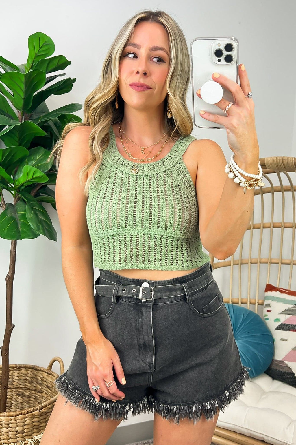 Milla Crochet Rib Knit Cropped Tank Top - FINAL SALE - Madison and Mallory
