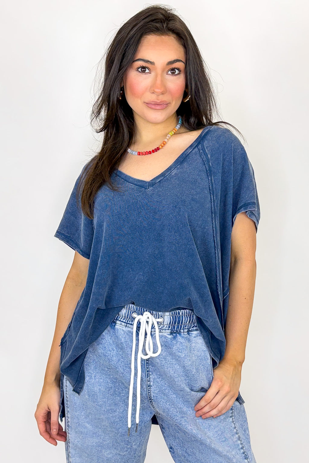 Navy / S Mineral Motion V-Neck Top - Madison and Mallory